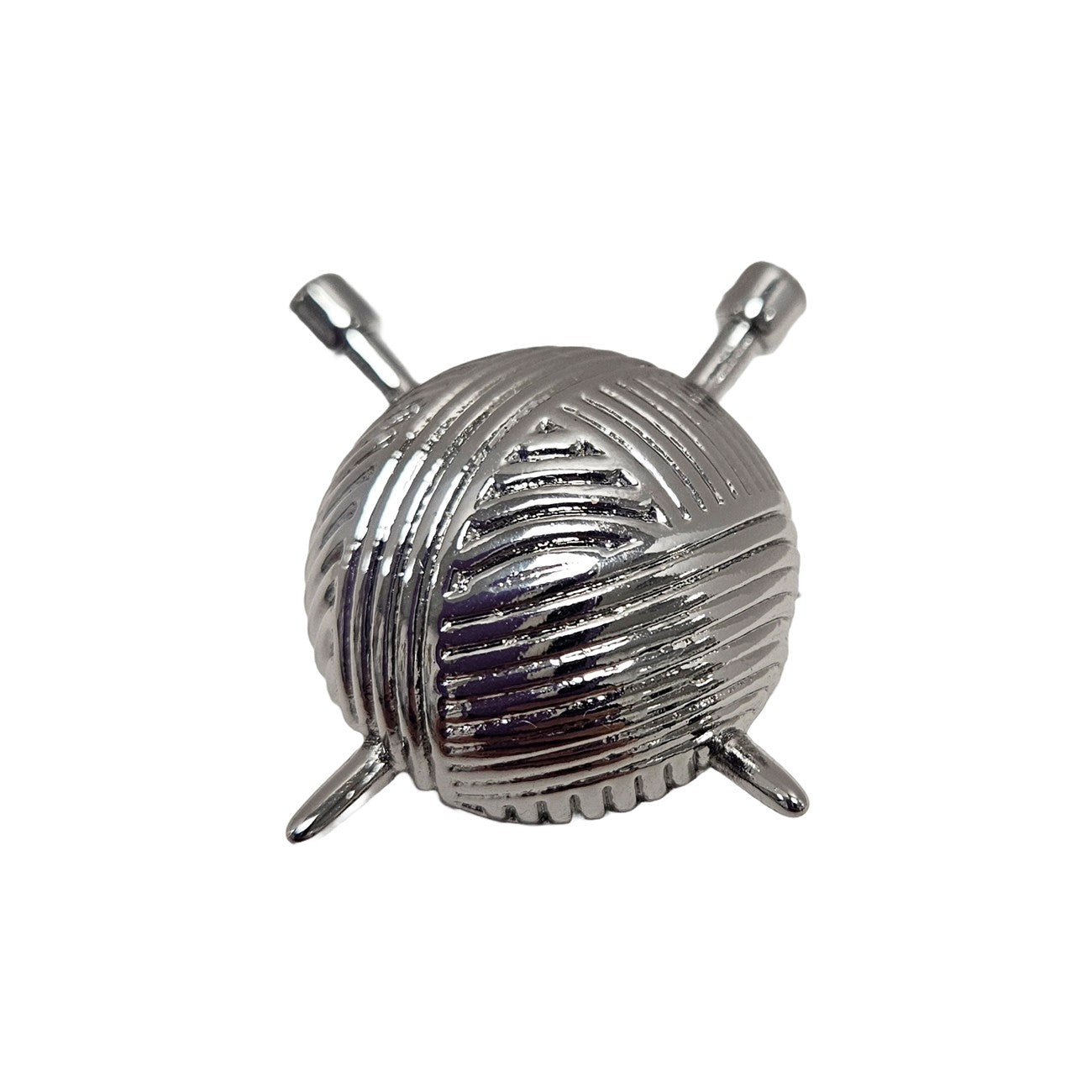 Yarn with Knitting Needles Brooch Pin Silver