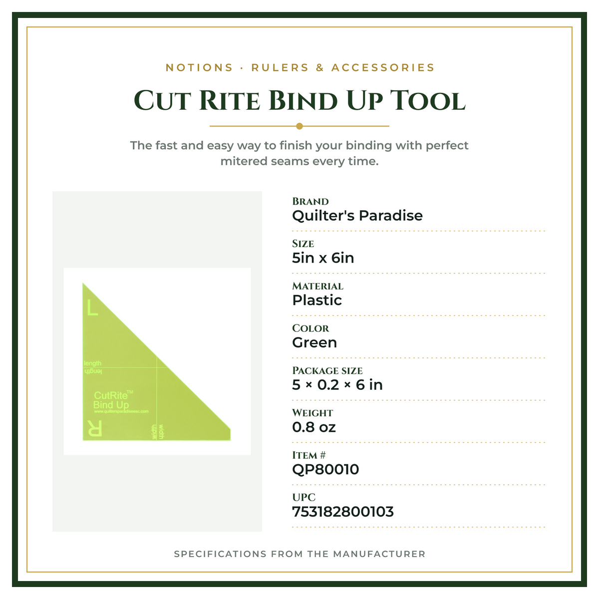 Product Specifications – Cut Rite Bind Up Tool