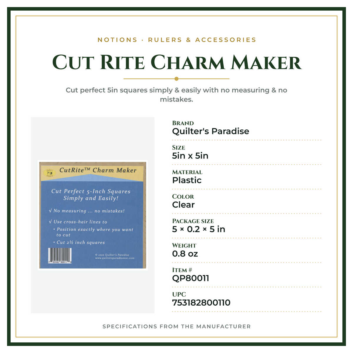 Product Specifications – Cut Rite Charm Maker