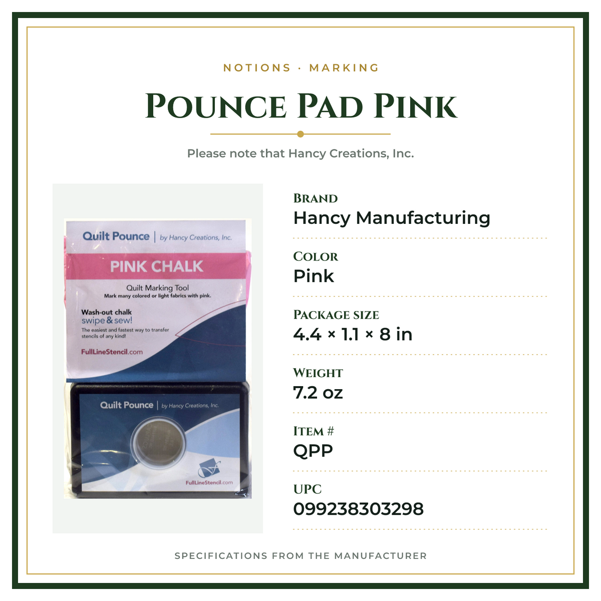 Product Specifications – Pounce Pad Pink