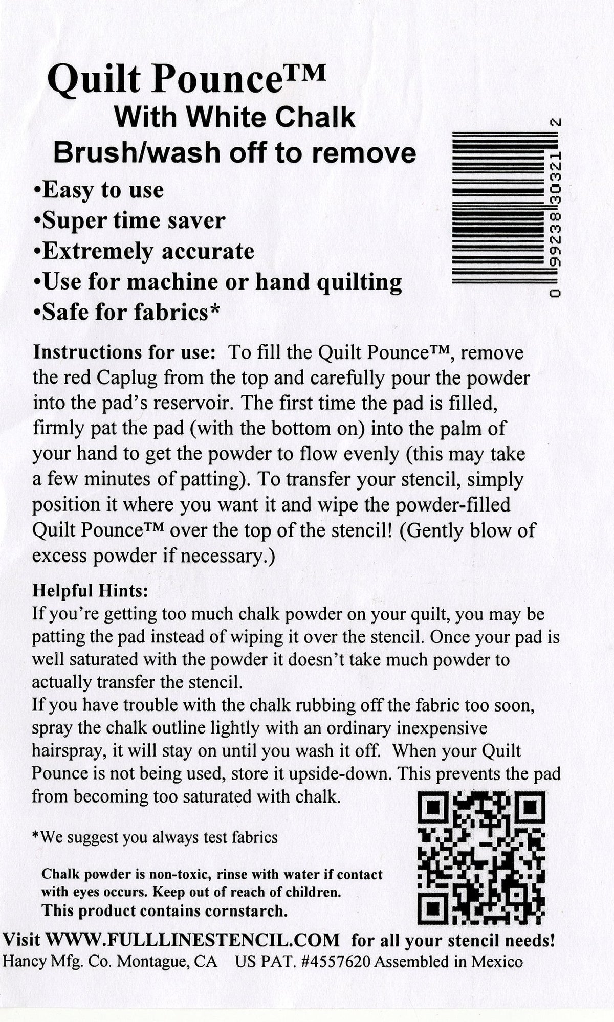 Stencil Chalk Transfer Quilt Pounce Pad White