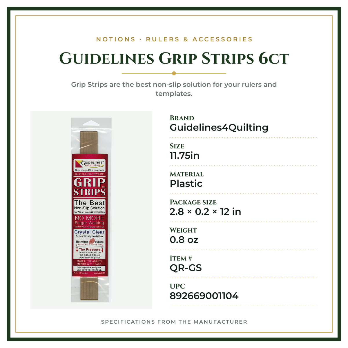 Product Specifications – Guidelines Grip Strips 6ct