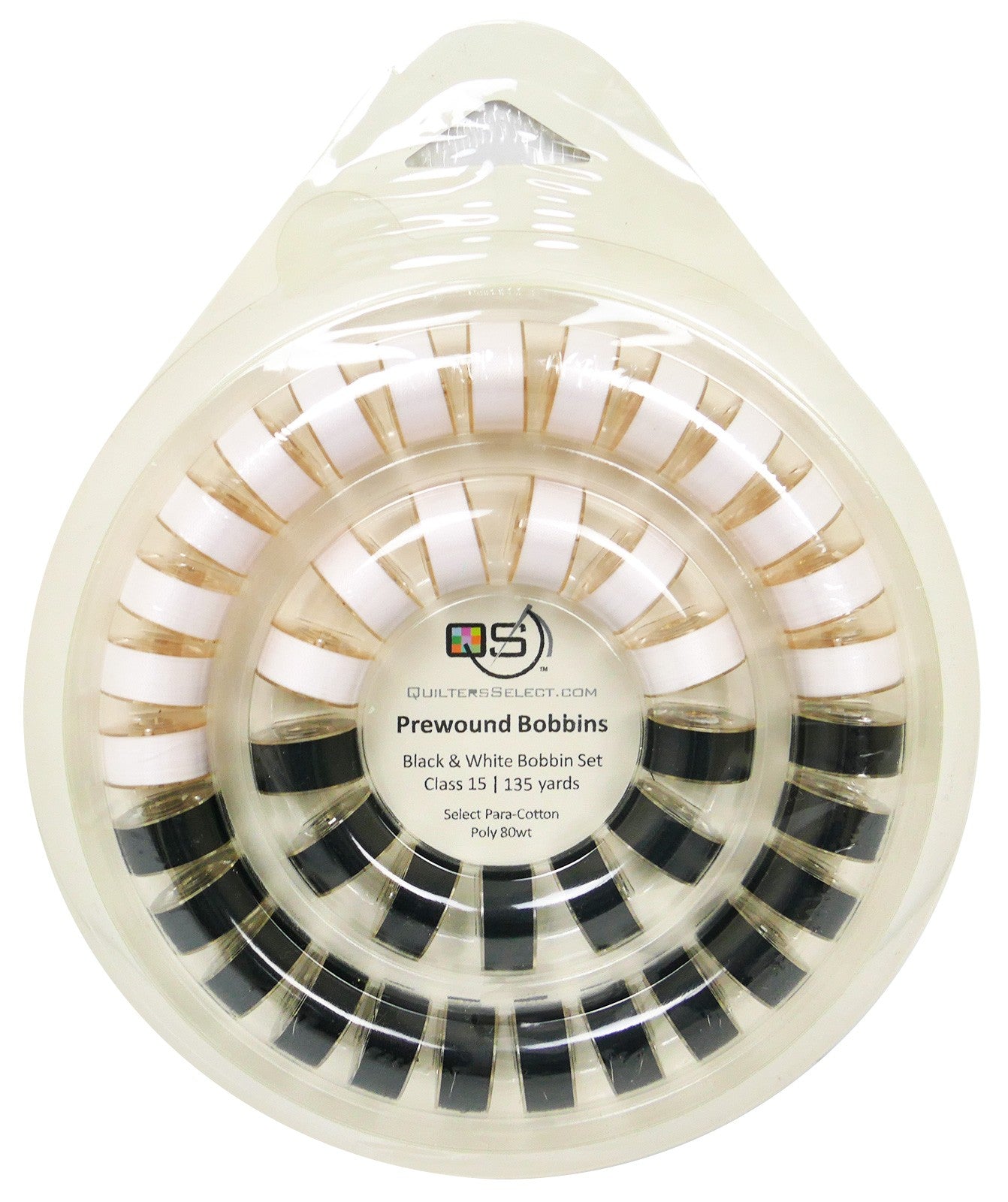 Prewound Class 15 Bobbins 40ct With Bobbin Ring in Black and White