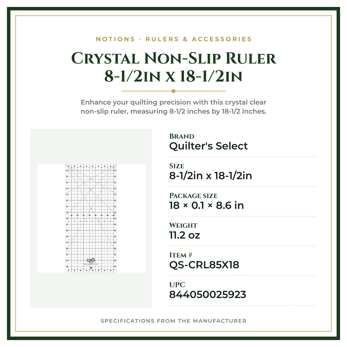 Product Specifications – Crystal Non-Slip Ruler 8-1/2in x 18-1/2in