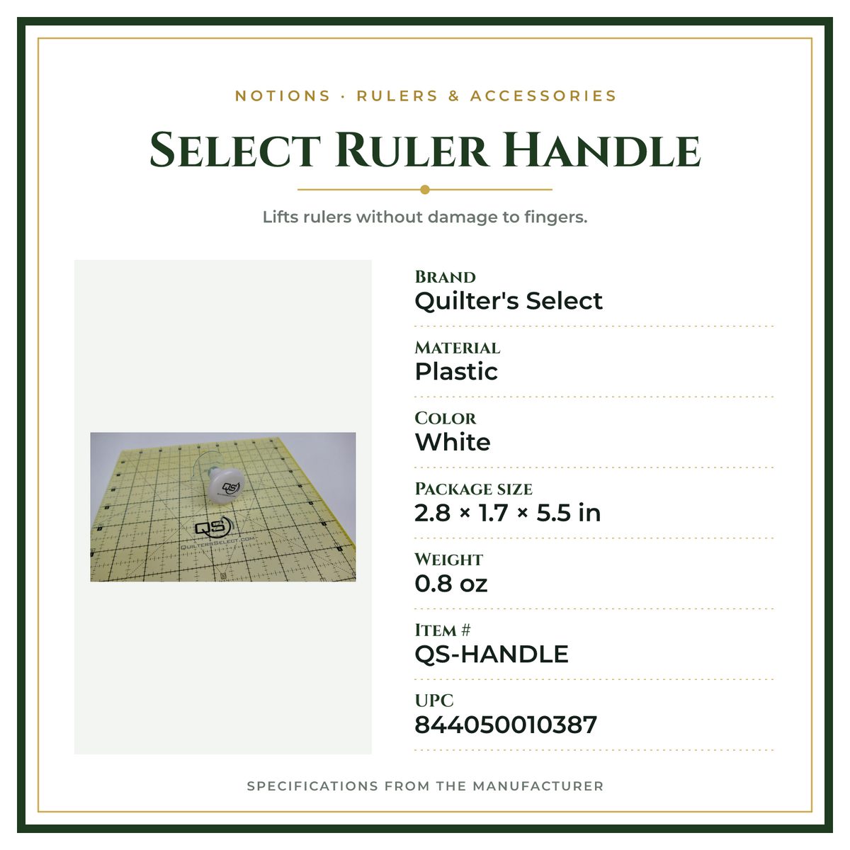 Product Specifications – Select Ruler Handle