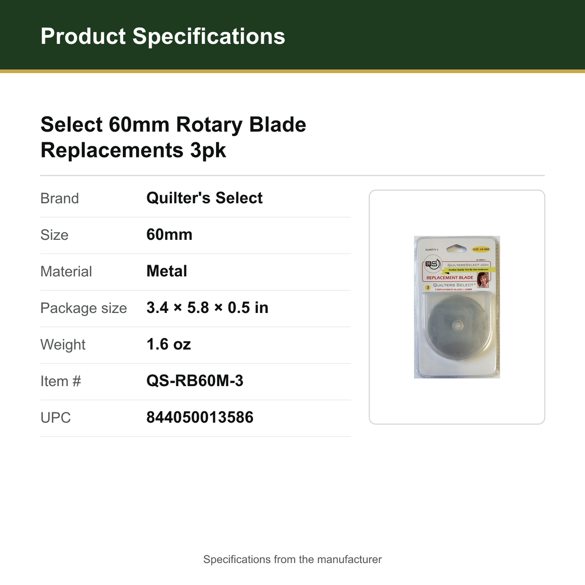 Product Specifications – Select 60mm Rotary Blade Replacements 3pk