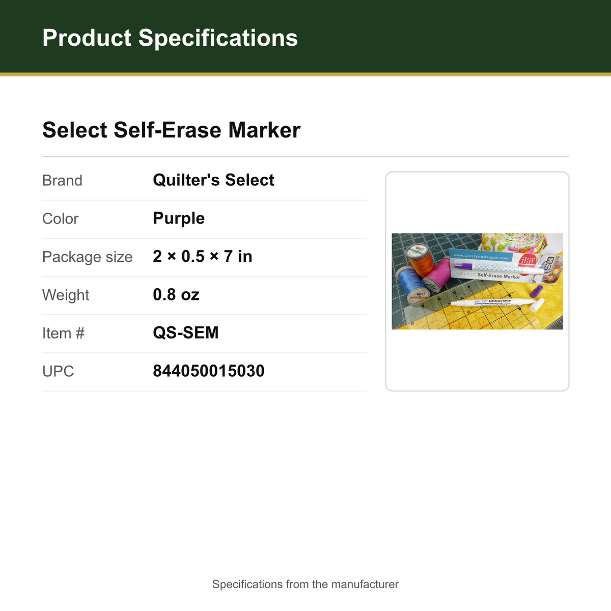 Product Specifications – Select Self-Erase Marker