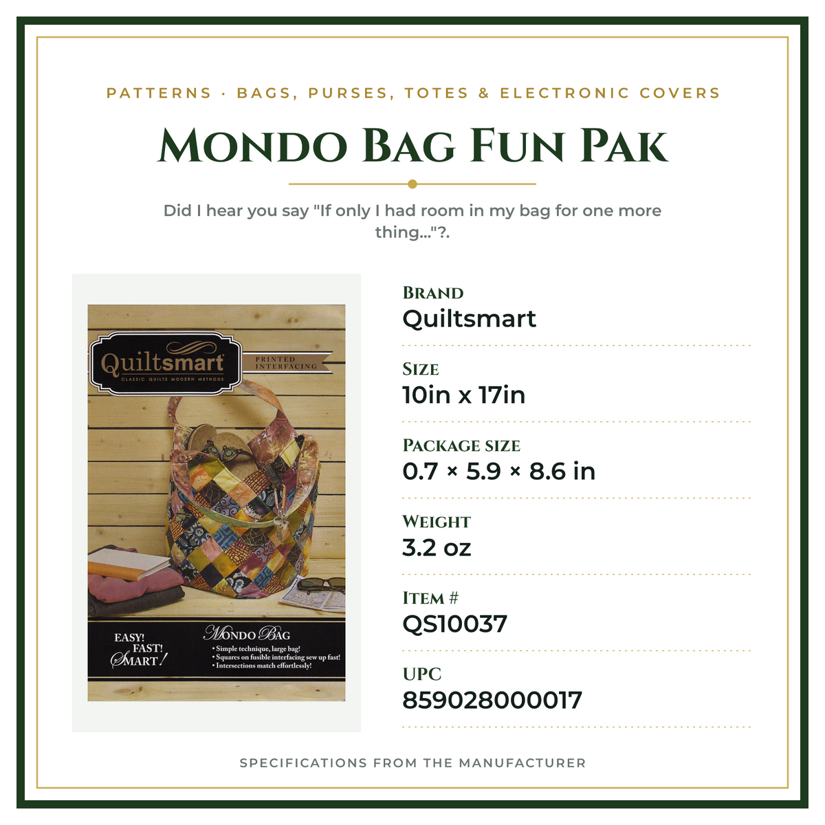 Product Specifications – Mondo Bag Fun Pak