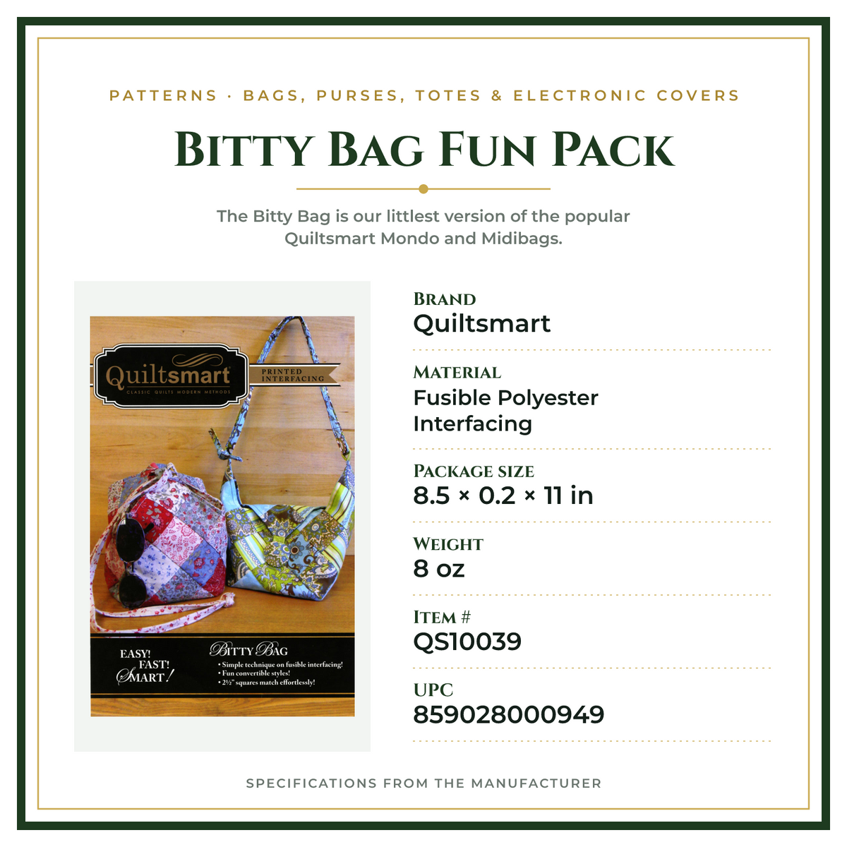 Product Specifications – Bitty Bag Fun Pack