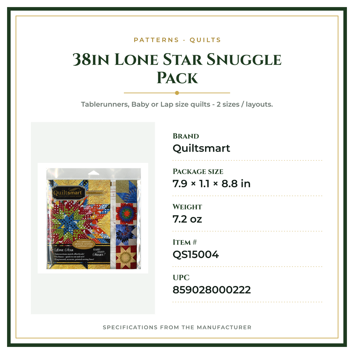 Product Specifications – 38in Lone Star Snuggle Pack