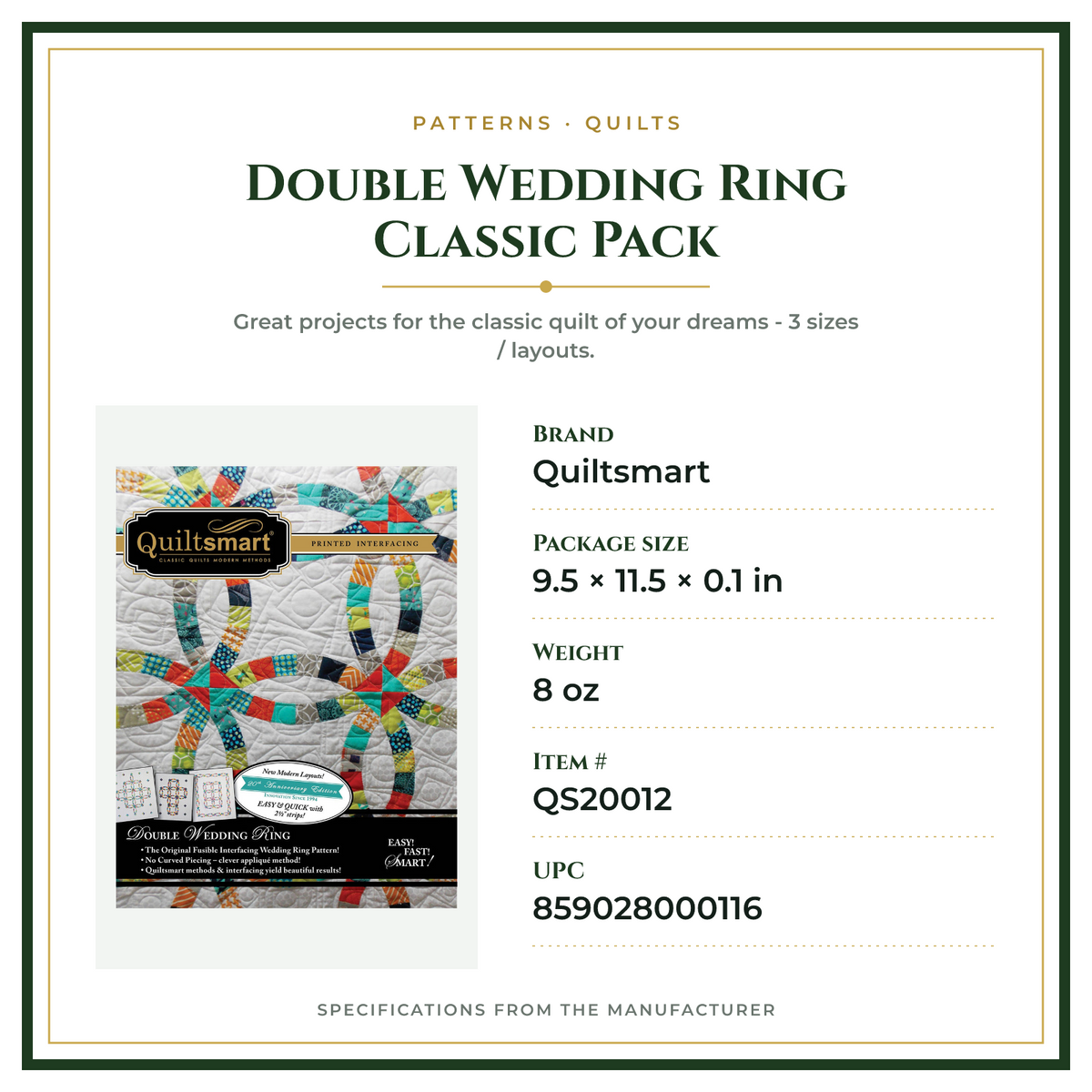 Product Specifications – Double Wedding Ring Classic Pack