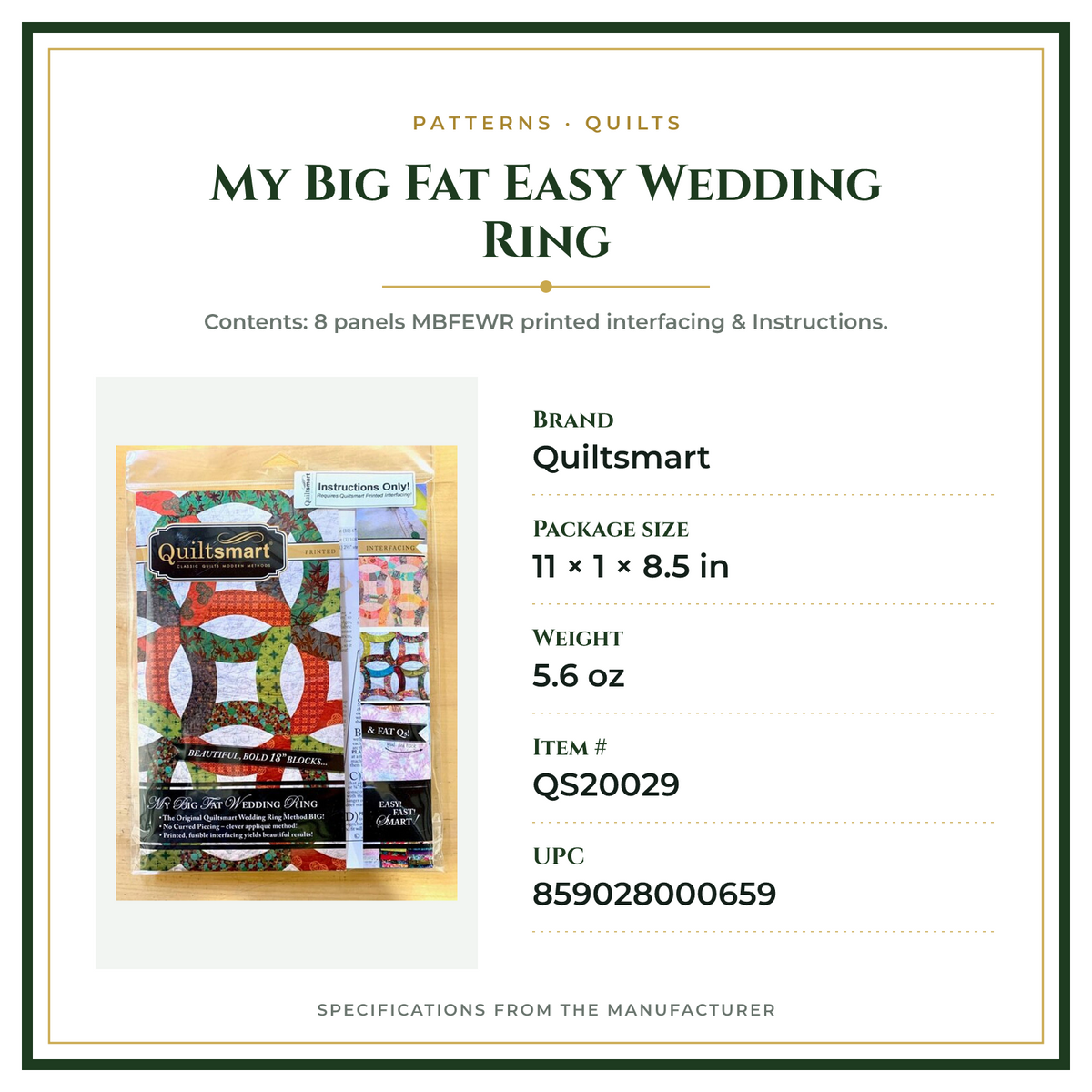 Product Specifications – My Big Fat Easy Wedding Ring