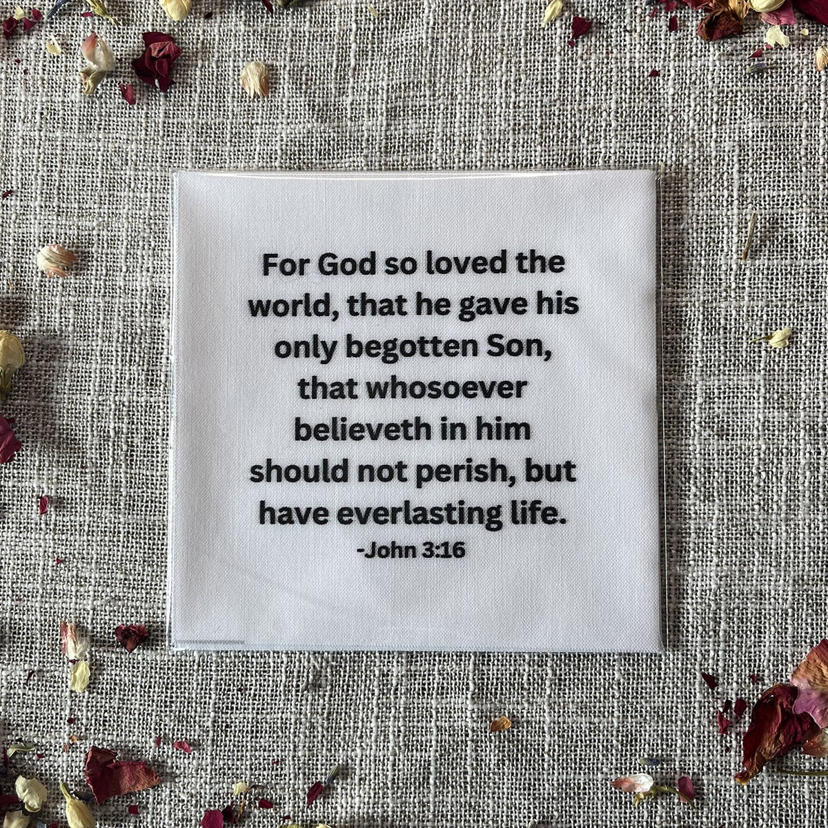 5 Precut Scripture Quilt Squares Printed with John 3:16 5in