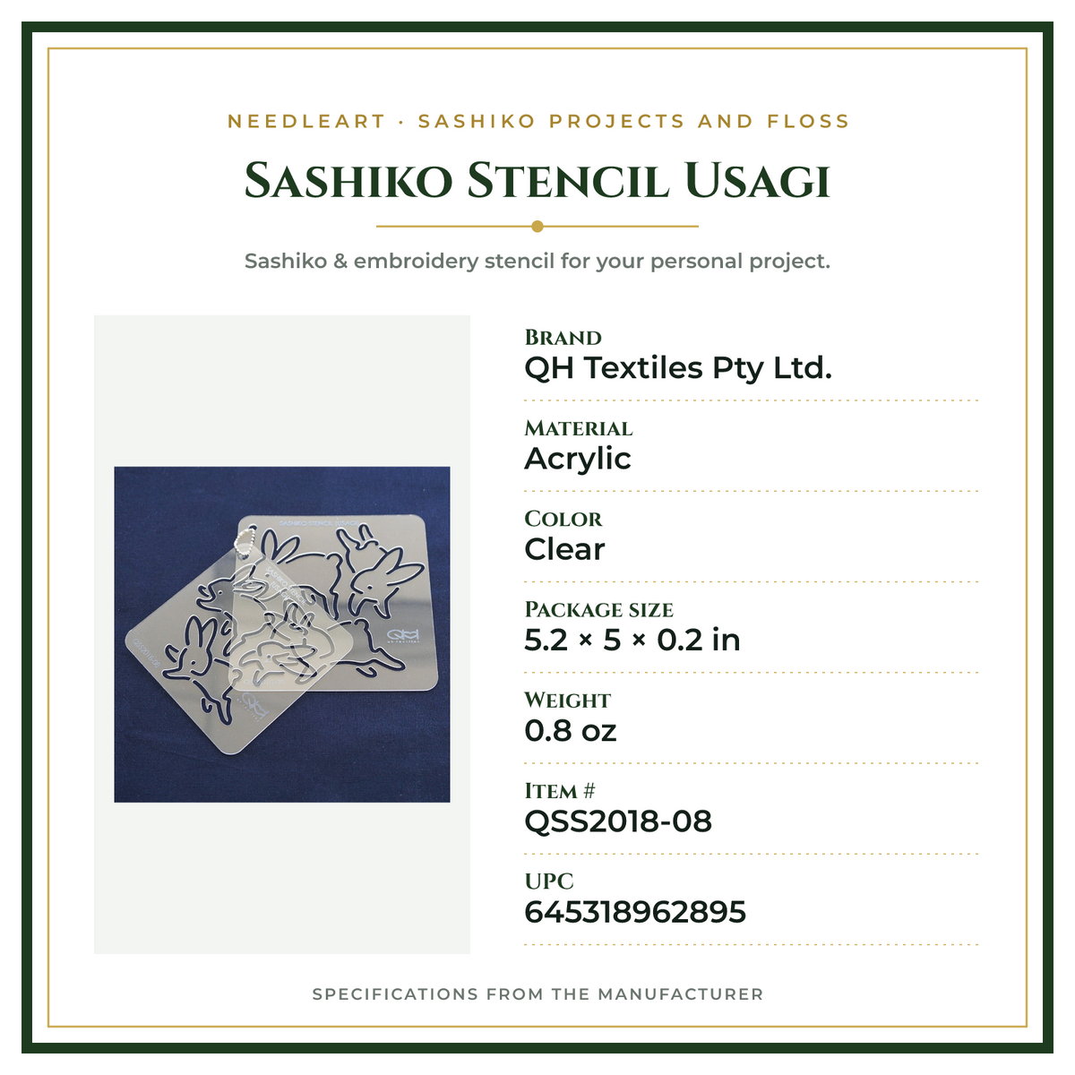 Product Specifications – Sashiko Stencil Usagi