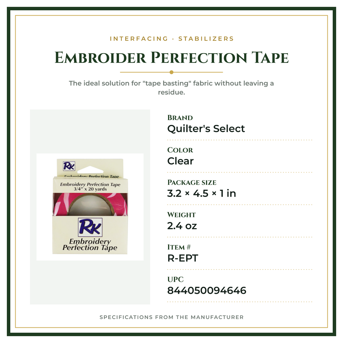 Product Specifications – Embroider Perfection Tape