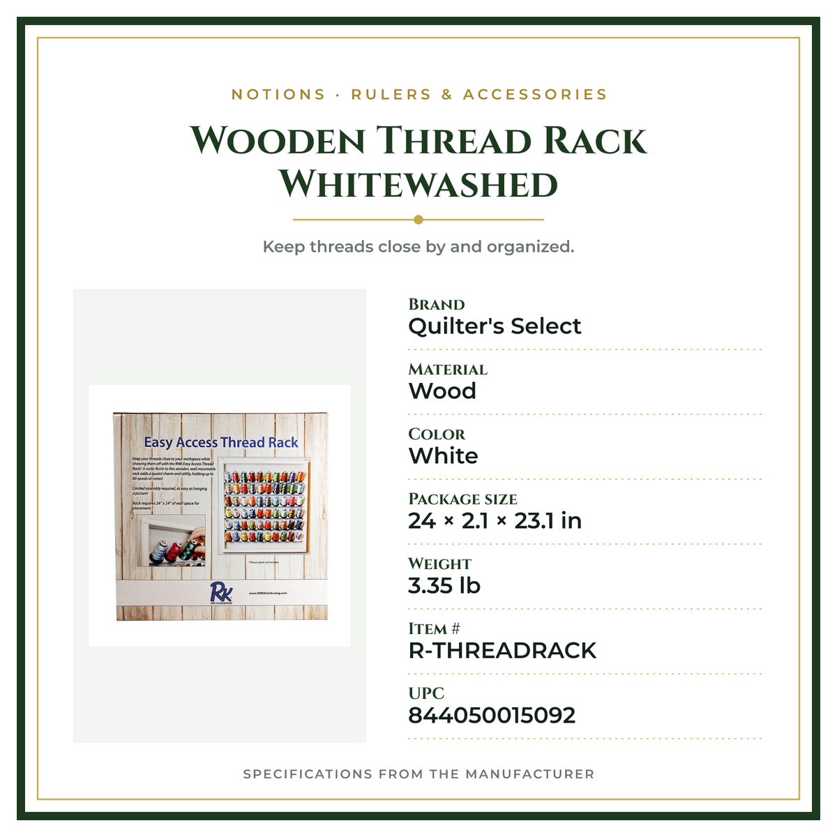 Product Specifications – Wooden Thread Rack Whitewashed