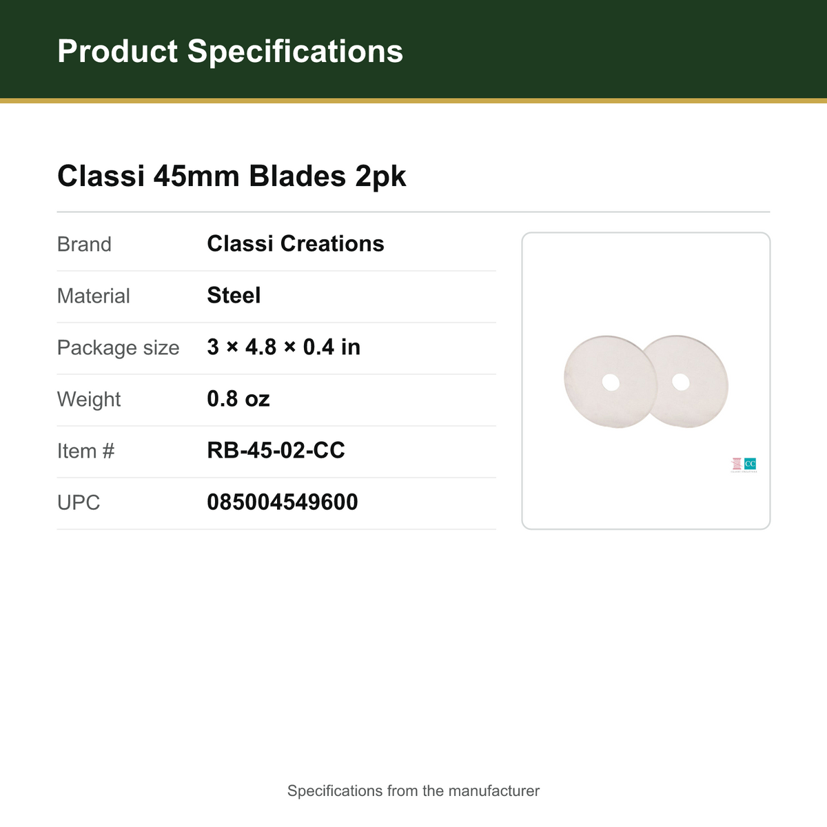Product Specifications – Classi 45mm Blades 2pk