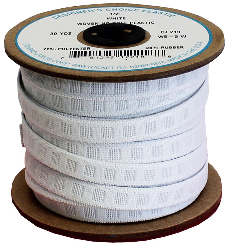 Woven No Roll Elastic 1/2in x 30yd White