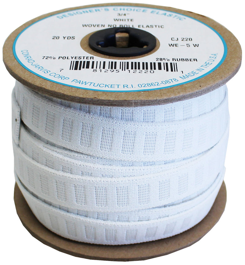 Woven No Roll Elastic 3/4in x 20yd White