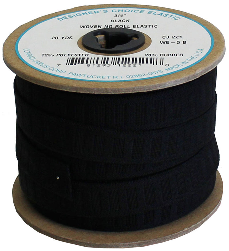 Woven No Roll Elastic 3/4in x 20yd Black