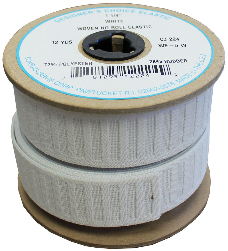 Woven No Roll Elastic 1-1/4in x 12yd White