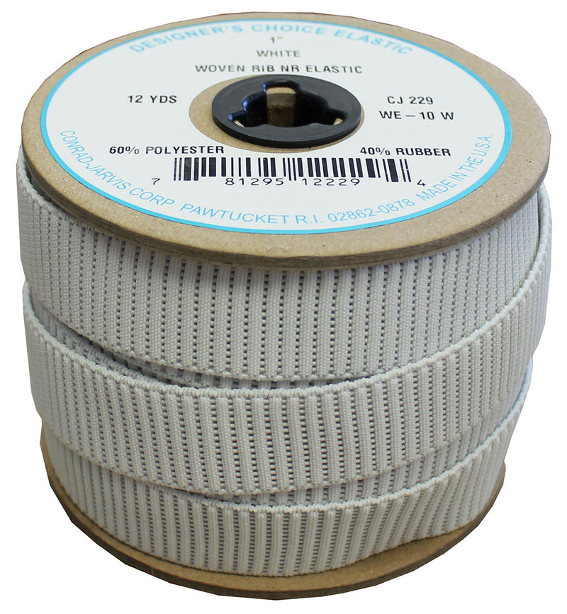 Woven Ribbed No Roll Elastic 1in x 12yd White