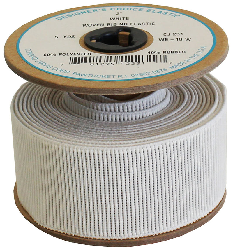 Woven Ribbed No Roll Elastic 2in x 5yd White