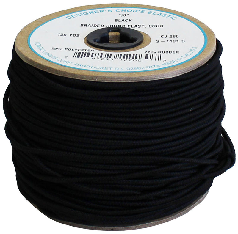 Round Elastic Cord 1/8in x 120yd Black