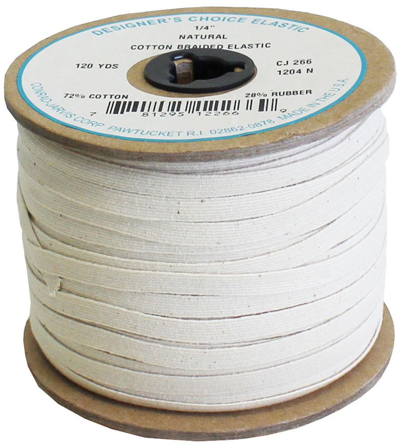 Cotton Braid Elastic 1/4in x 120yd Natural