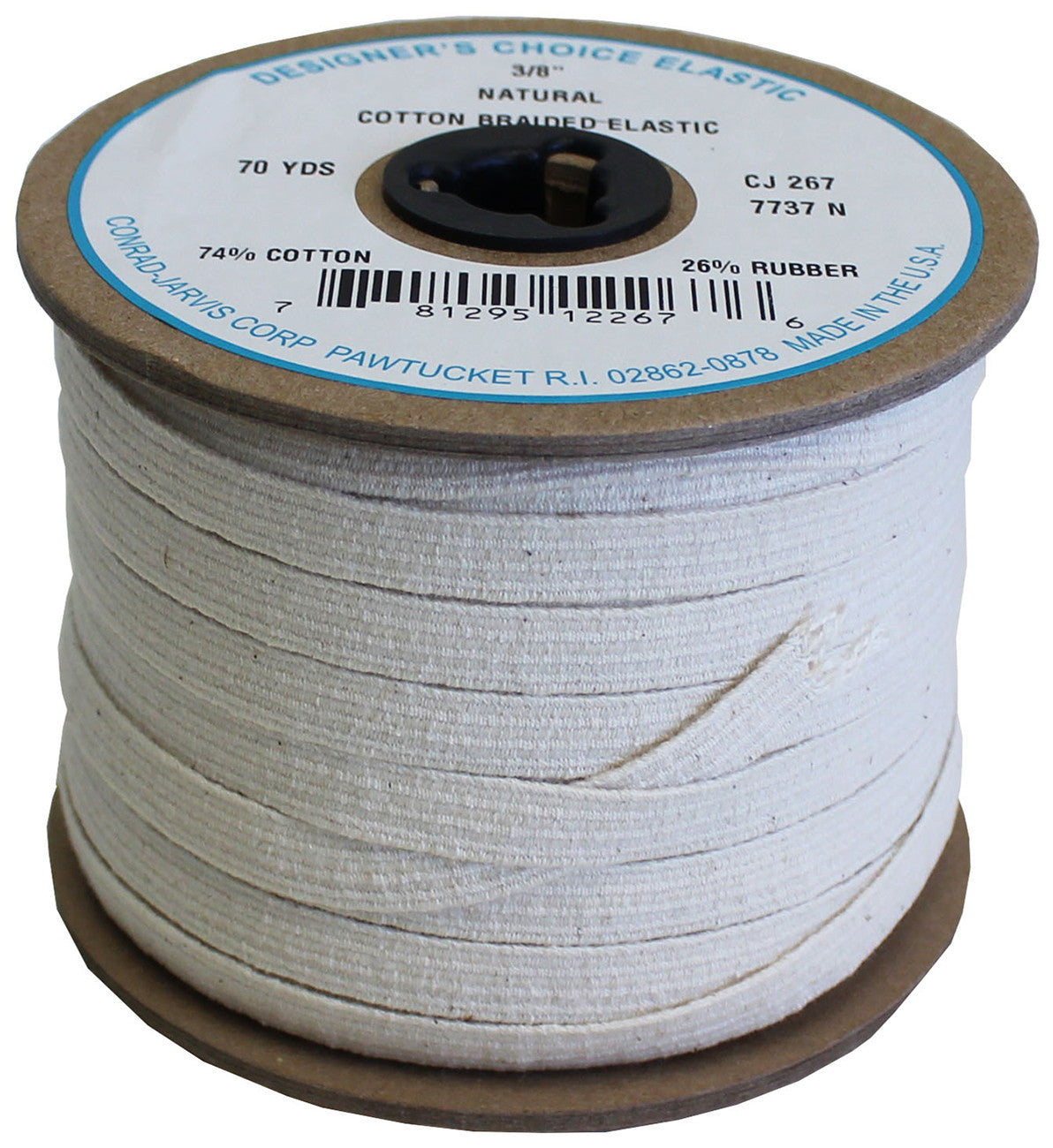 Cotton Braid Elastic 3/8in x70yd Natural