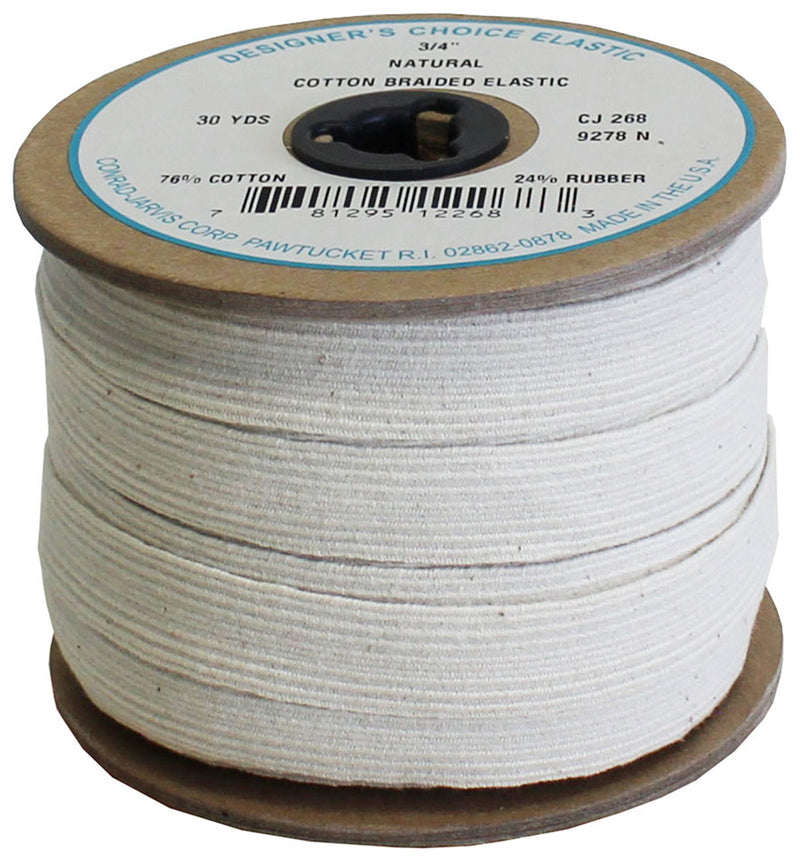 Cotton Braid Elastic 3/4in x 30yd Natural