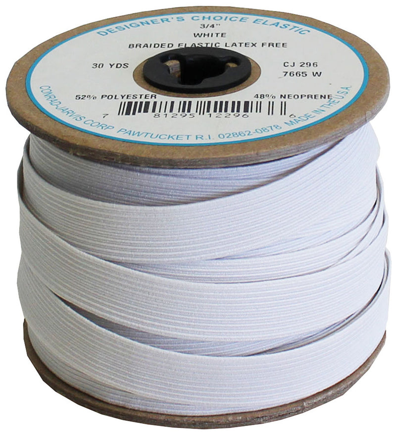 Latex-Free Braid Elastic 3/4in x 30yd White