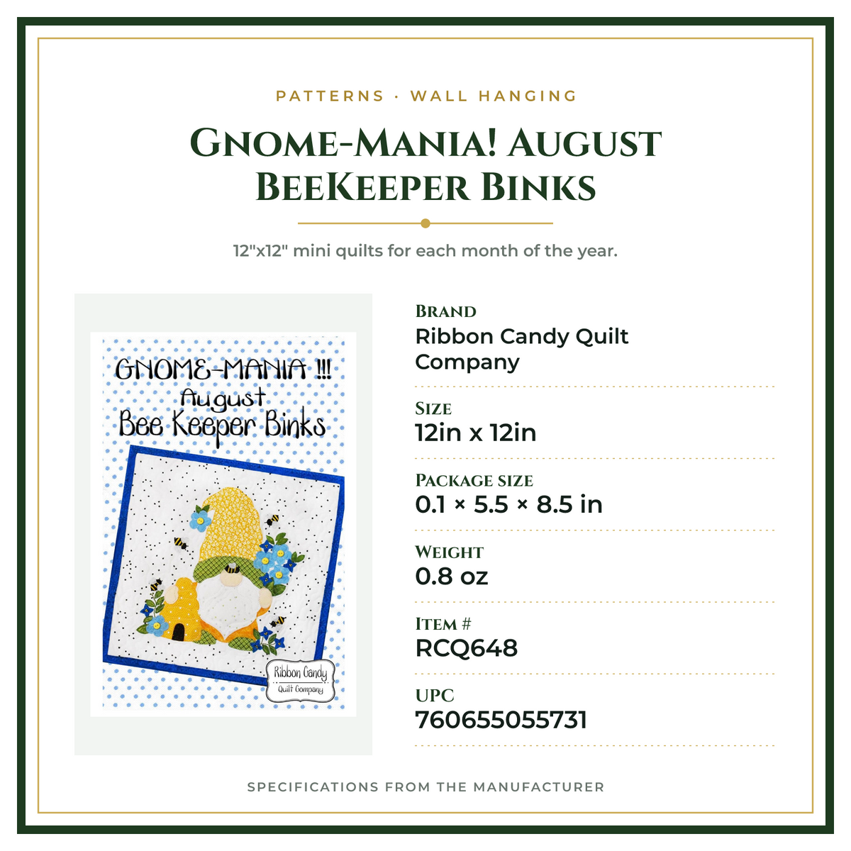 Product Specifications – Gnome-Mania! August BeeKeeper Binks
