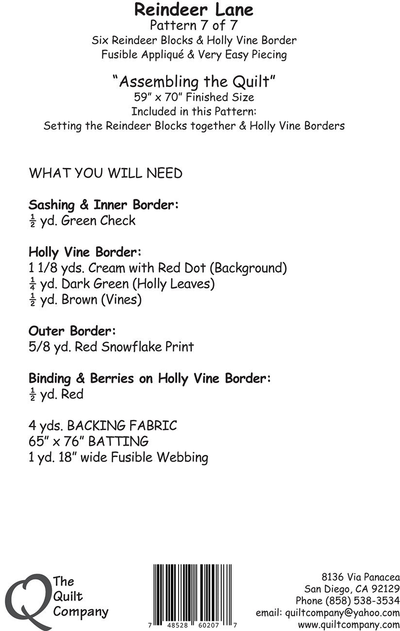 Assembling the Quilt - Reindeer Lane Block of the Month Pattern 7