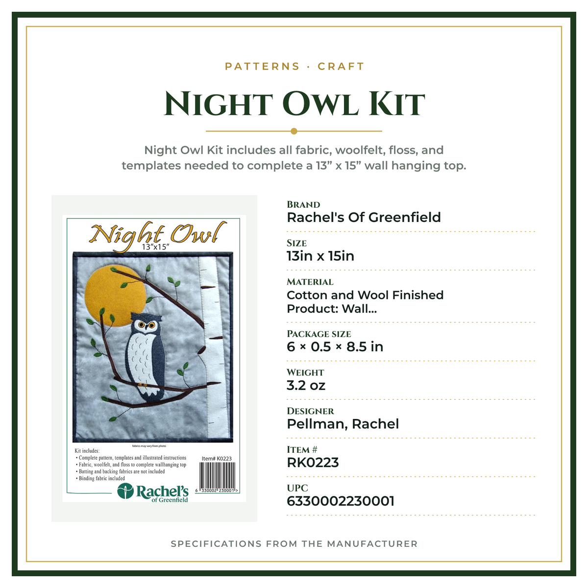 Product Specifications – Night Owl Kit
