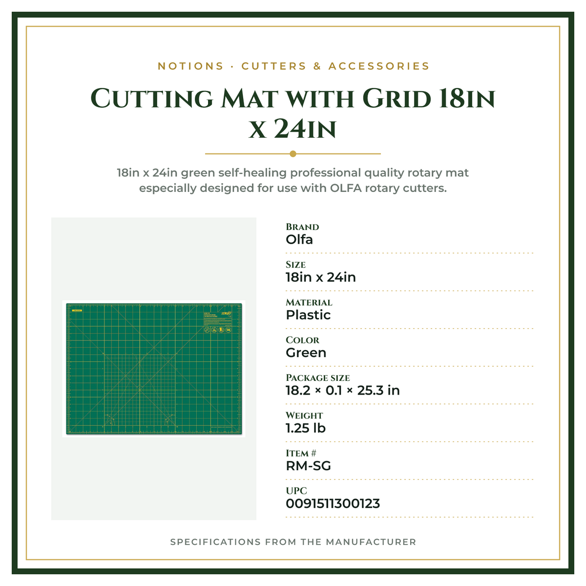 Product Specifications – Cutting Mat with Grid 18in x 24in