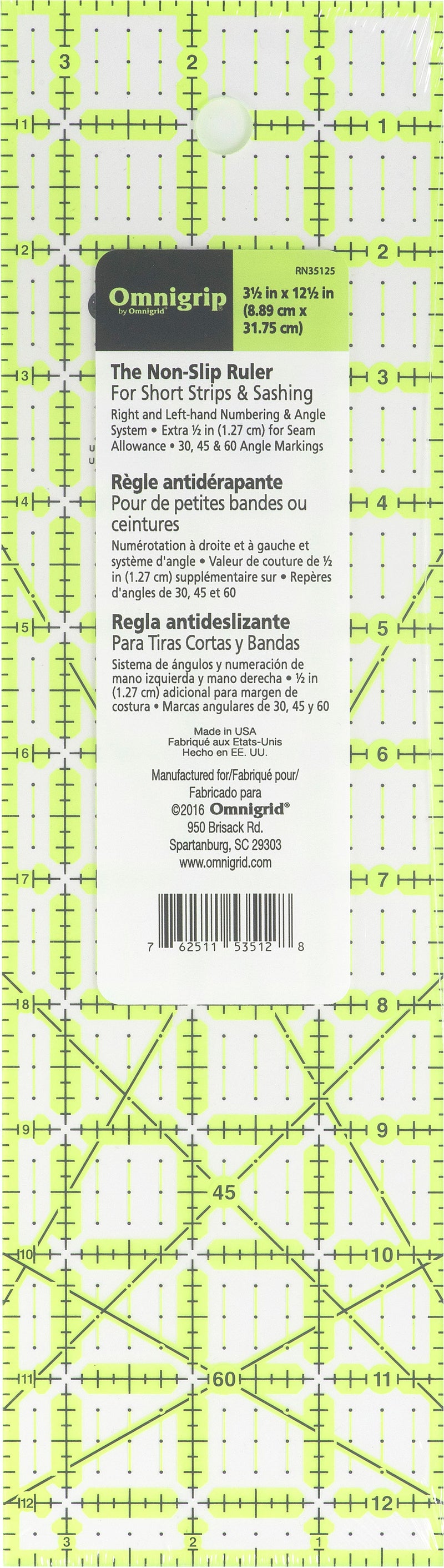 Omnigrid Omnigrip 3-1/2in x 12-1/2in Ruler