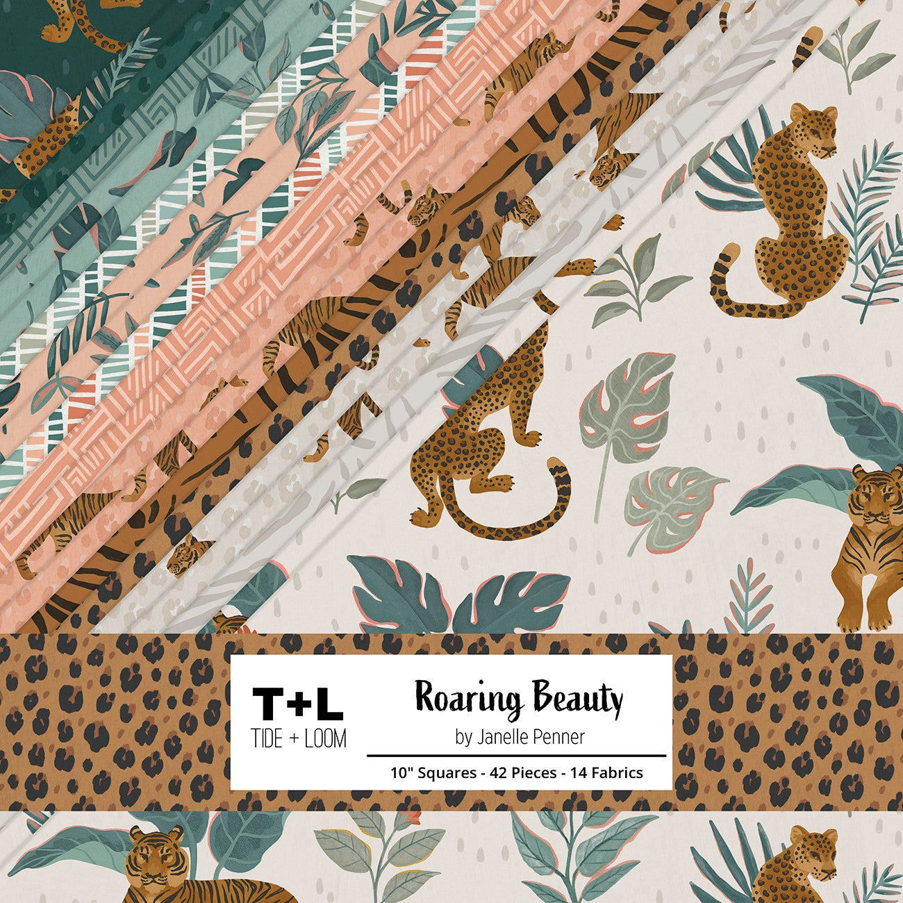 10in Squares, Roaring Beauty, 42pcs, 2-4 Pieces of Each Print