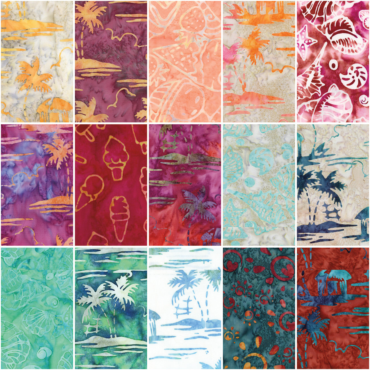Batiks Places You'll Go Beach Sunset & Island Breeze 2-1/2in Strips, 40pcs