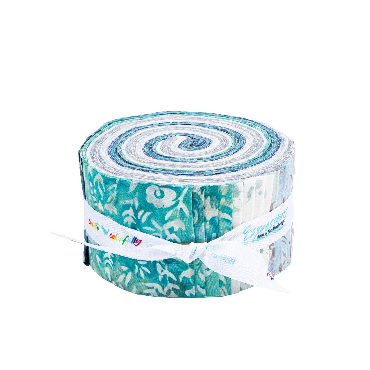 Batiks Floral Grid Seafoam Splash 2.5 Inch Rolie Polie A, 40 Pcs.