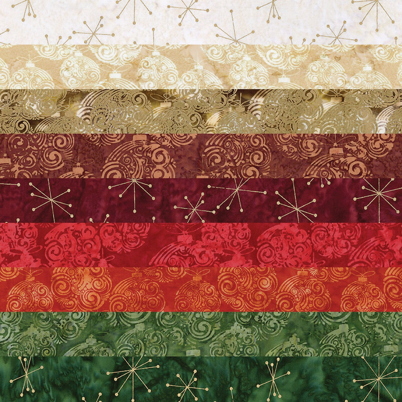 Batiks Holiday Sparkle Festive 2.5in Strips, 40pcs