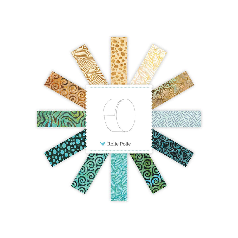 Batiks Modern Motion Coastal 2.5 Inch Rolie Polie B, 40 Pcs.