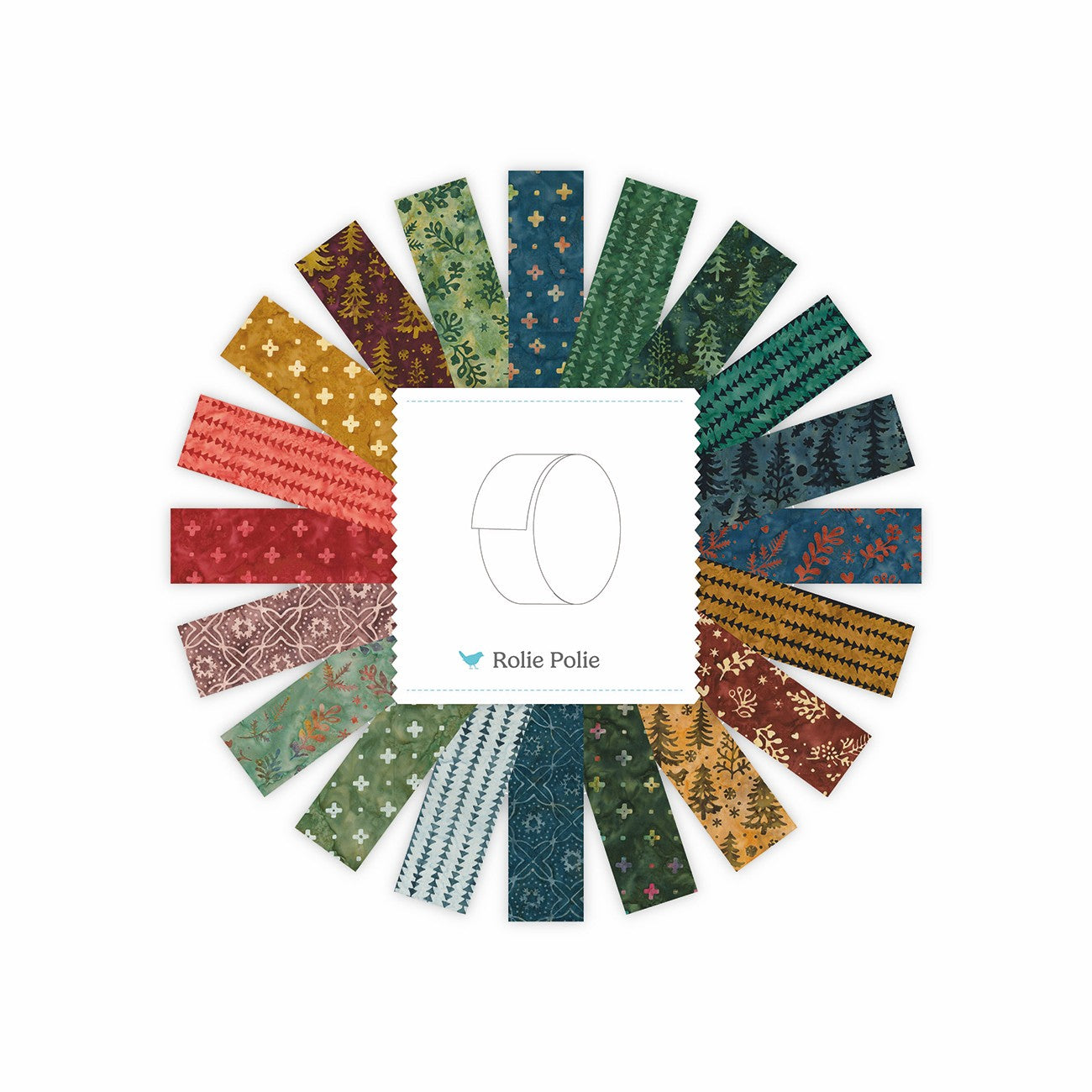 Batiks Nordic Christmas 2.5 Inch Rolie Polie, 40 Pcs.