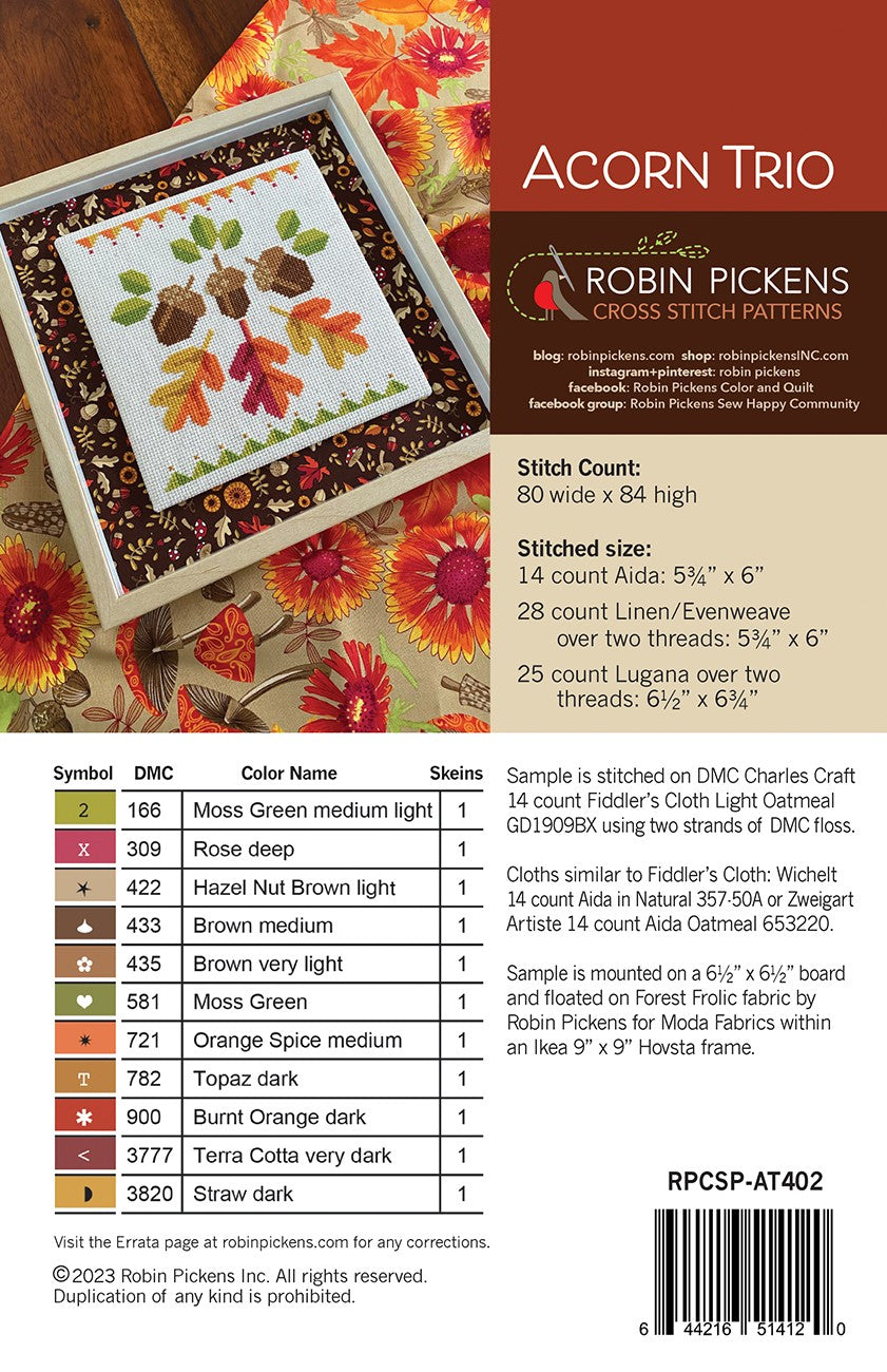 Acorn Trio Cross Stitch Pattern