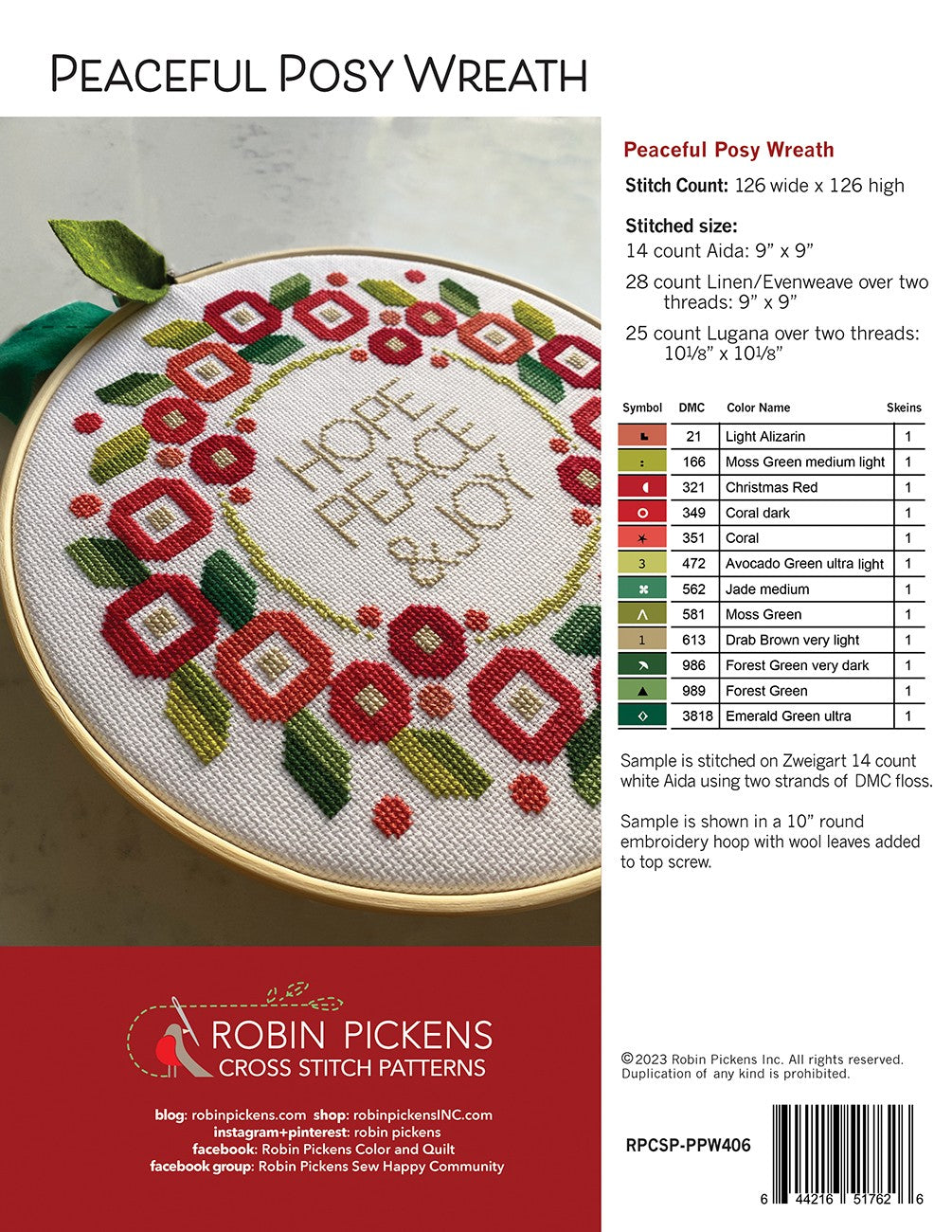 Peaceful Posy Wreath Cross Stitch Pattern
