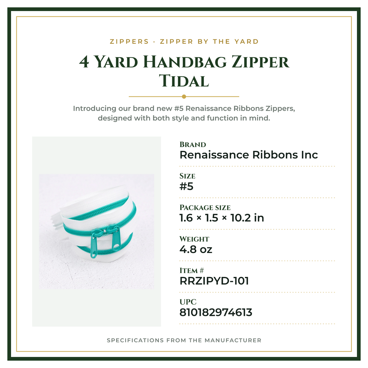 Product Specifications – 4 Yard Handbag Zipper Tidal