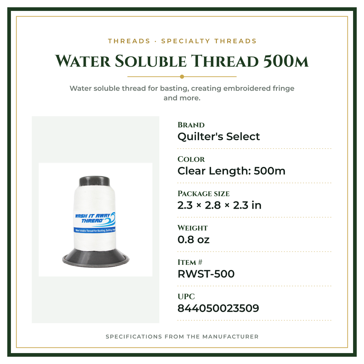 Product Specifications – Water Soluble Thread 500m