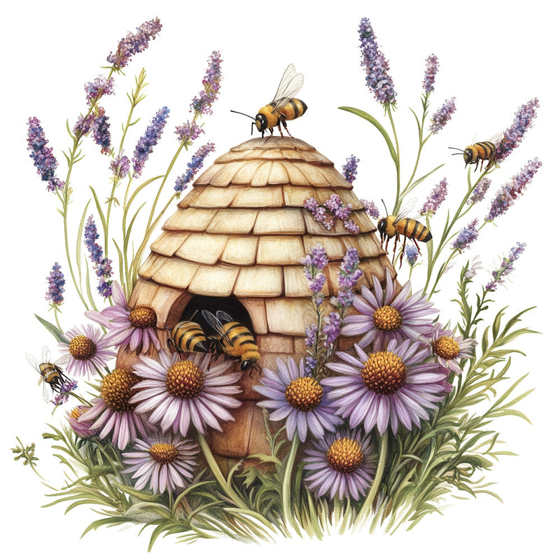 Rustic Beehive with Flowers Fabric Panel 6