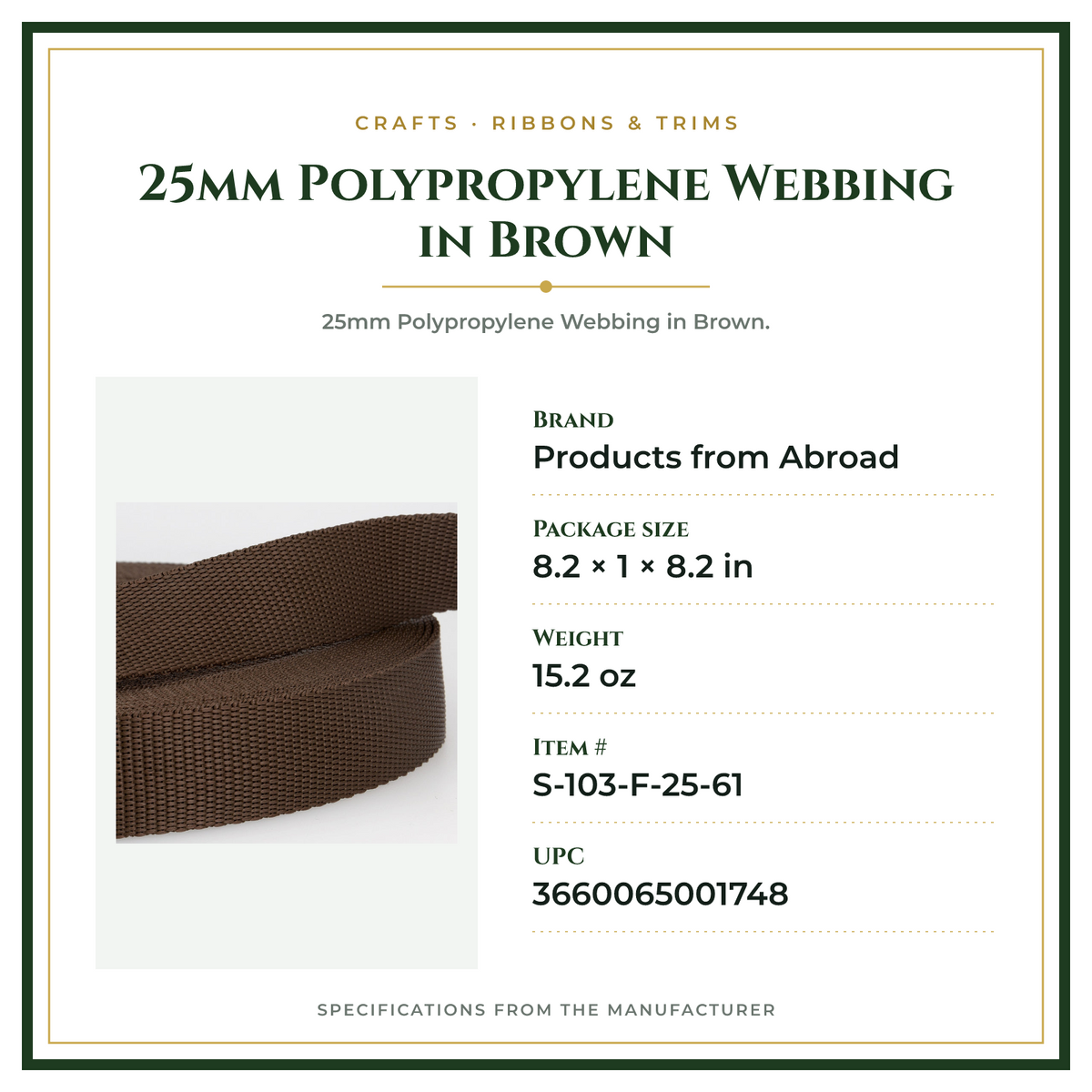 Product Specifications – 25mm Polypropylene Webbing in Brown