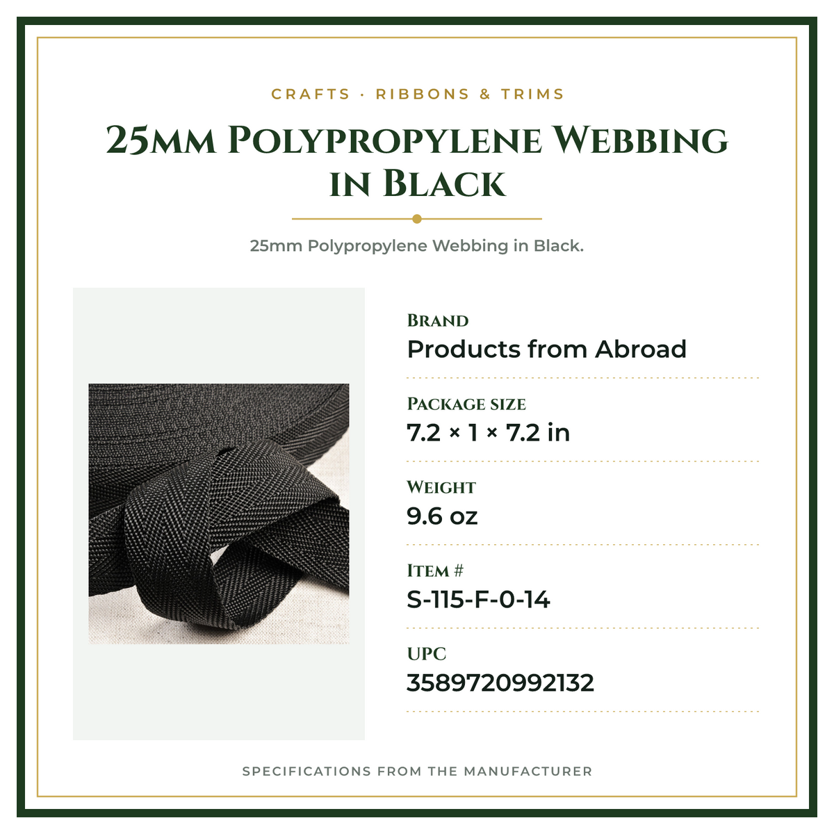 Product Specifications – 25mm Polypropylene Webbing in Black